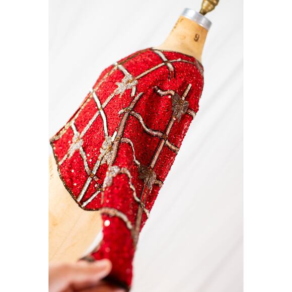 VTG 90s Laurence Kazar Beaded Christmas Blazer Red Silver Holiday Bow Jacket PXL - Picture 3 of 11